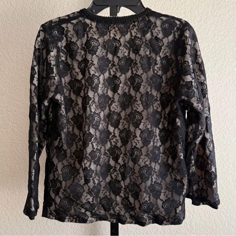 Black Floral Lace Sheer Cardigan Medium Long Sleeve Lightweight Romantic Top - Picture 3 of 9